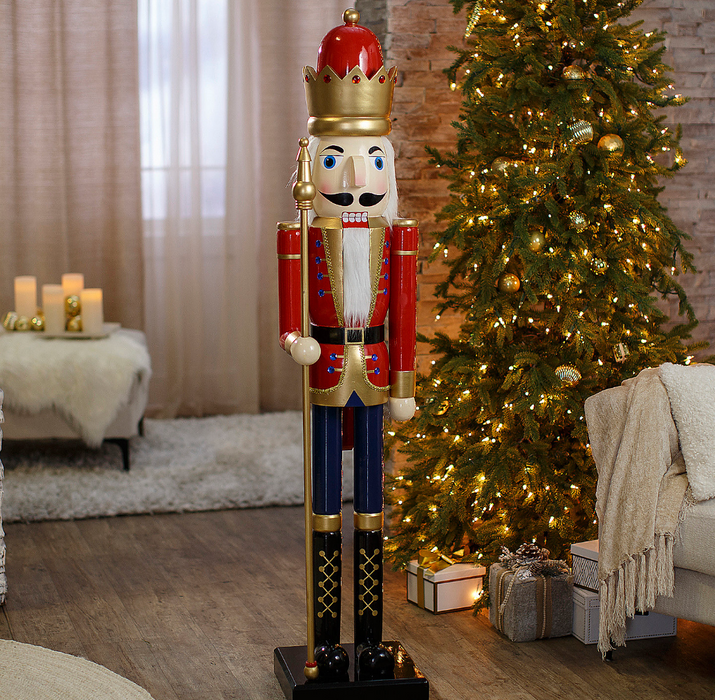 5 Ft. Giant Classic Red Wood Holiday Nutcracker with Scepter | Costume-Shop.com